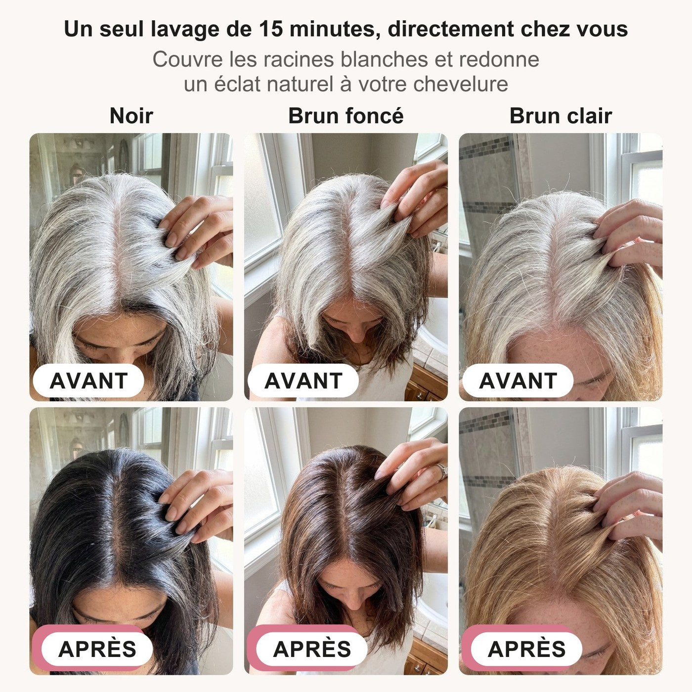 Avant et après 15 minutes d'application sur cheveux blancs